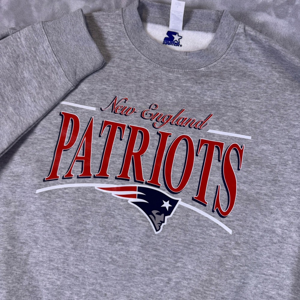 Starter New England Patriots NFL Crewneck Sweatshirt Heather Gray Mens Large